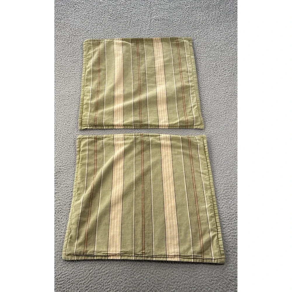 Pottery Barn Striped Pillow Covers (2) 20x20 Linen Blend Green Shams